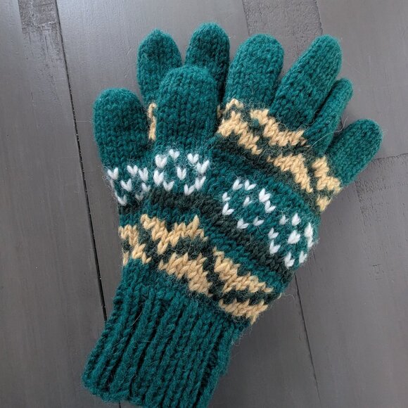 Adult Wool Green & Gold Gloves - Picture 1 of 4